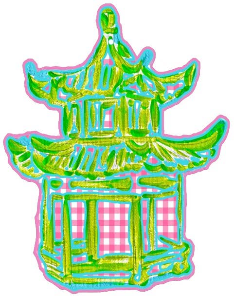 LARGE Designer Green/Pink Gingham Style Pagoda Door Hanger