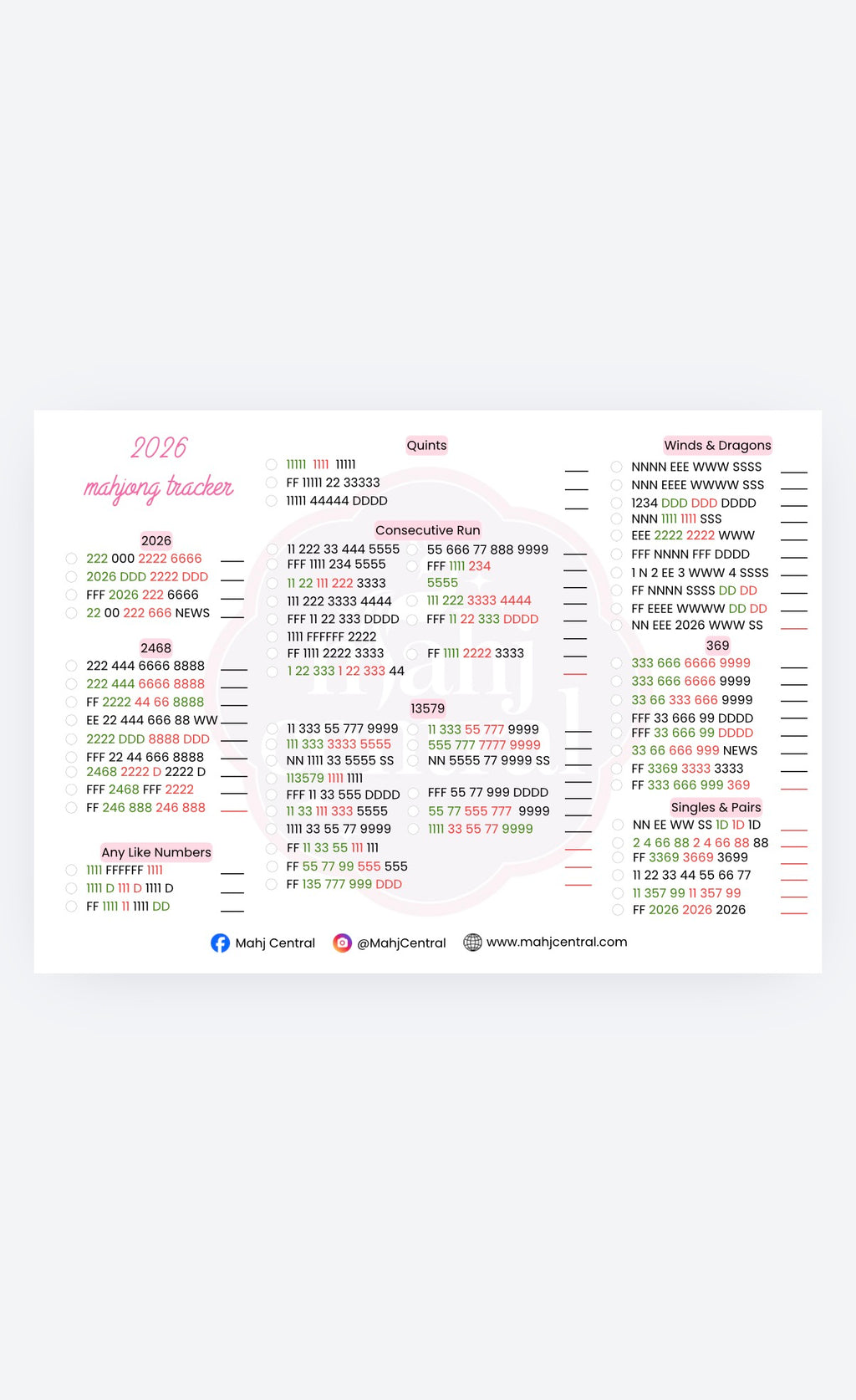 2026 Mahjong Tracker (Digital Download)