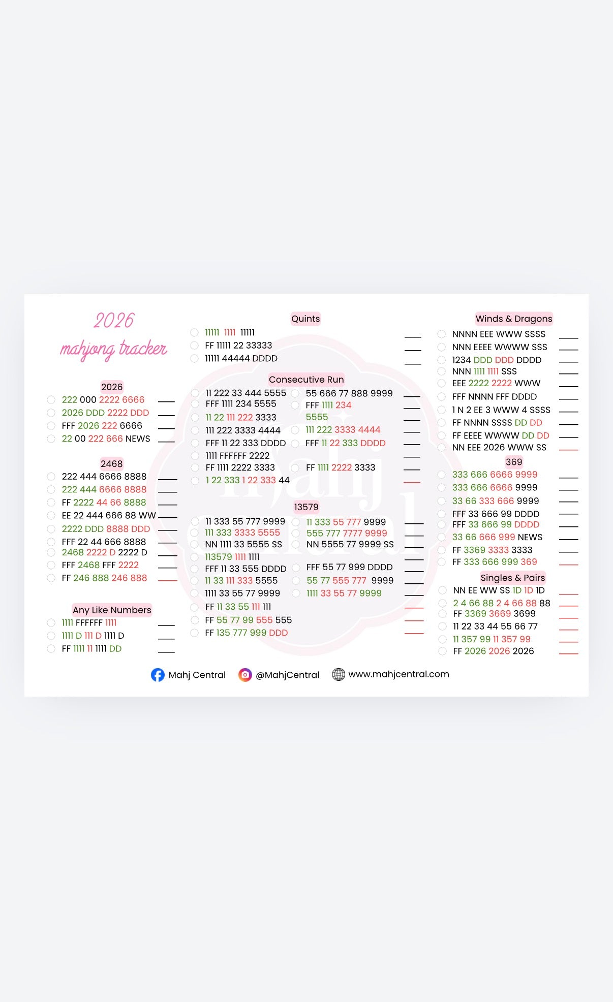 2026 Mahjong Tracker (Digital Download)