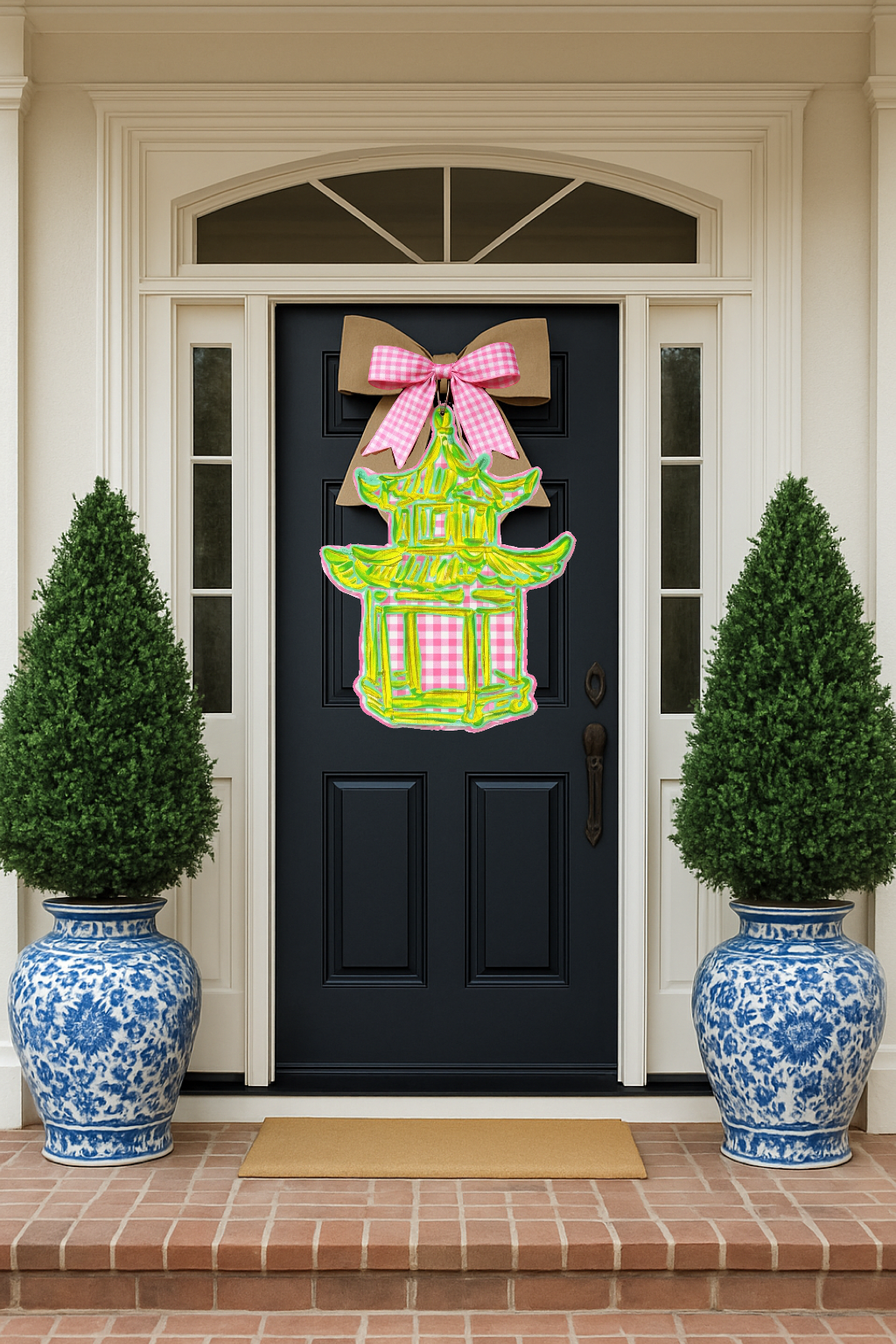 LARGE Designer Green/Pink Gingham Style Pagoda Door Hanger